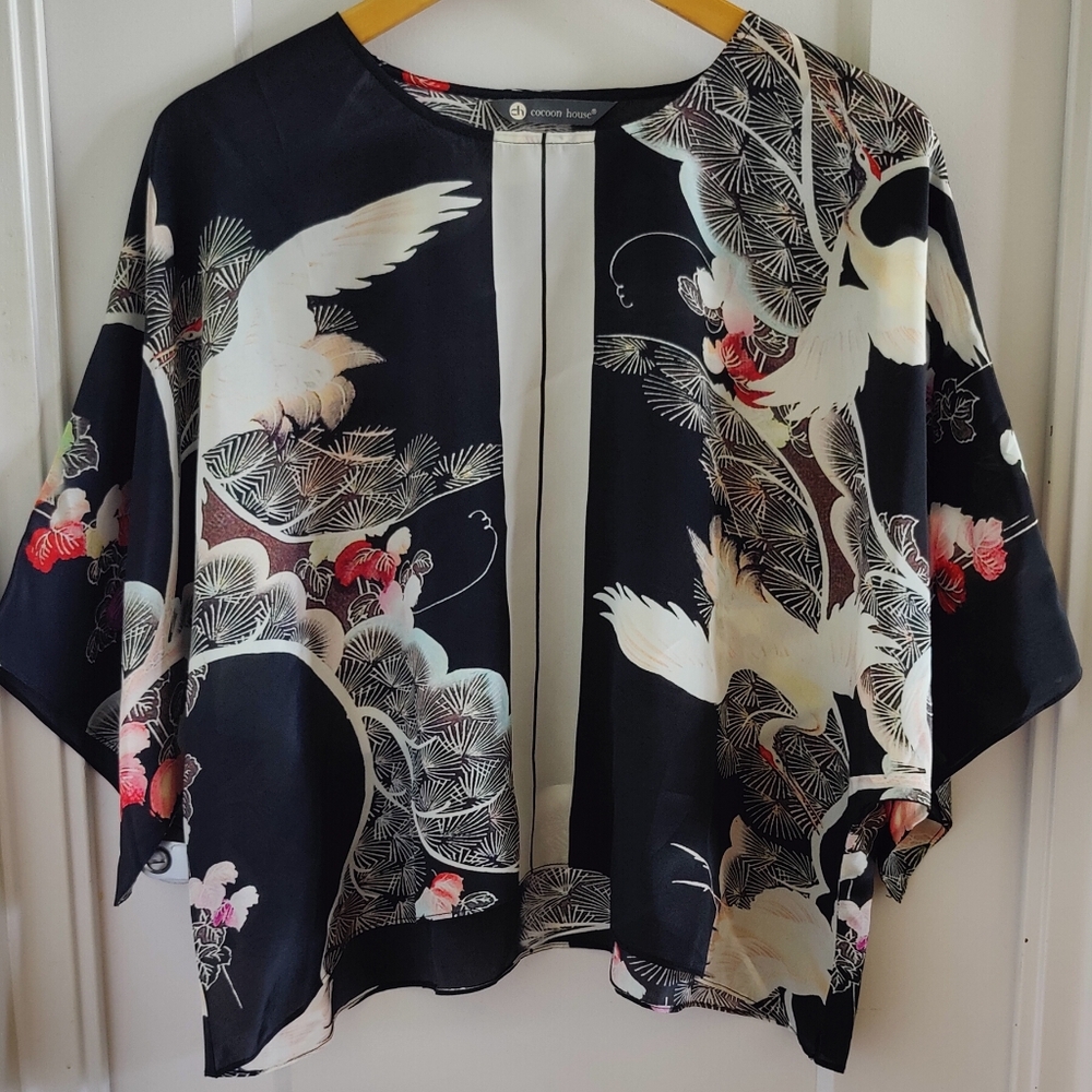 Cocoon House Black Silk Blouse Sz L NWOT